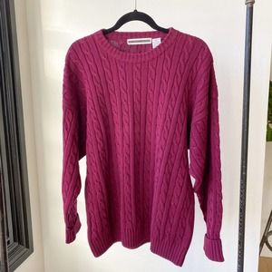 FENN WRIGHT & MANSON Women's Maroon Cotton Chunky Cable Knit Sweater sz L